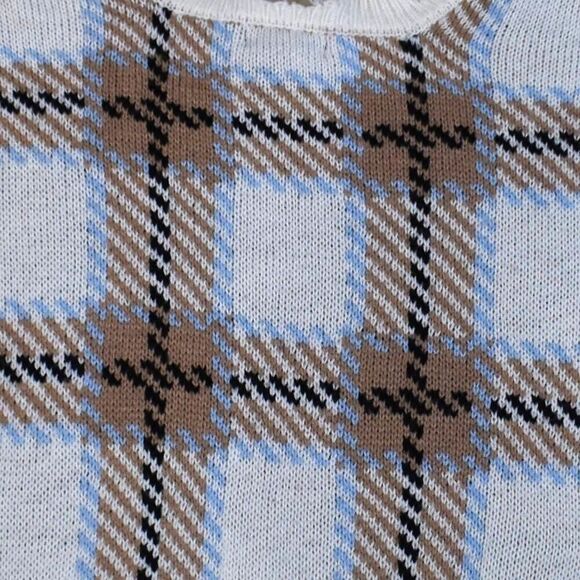 Just Polly Plaid Cropped Sweater Sz M Oversized Boxy Knit V-Neck Grunge Top - Picture 8 of 10